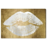 Wynwood Studio Mase and Glam Wall Art Canvas Prints 'Solid Kiss Egyptian Gold' Lips - злато, бело