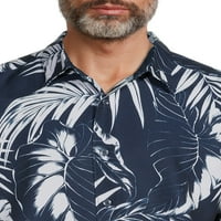Текстурирани тропски лисја на мажите на Кафе Луна, печати кошула со кратки ракави