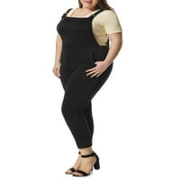 Обичен здолниште на женски плус големина, одобрена фустан, комбинезони со странични џебови црни 2x