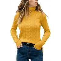 апсуј Есенски Џемпери За Жени Надвор Од Рамо Жени Обична Мода Со Долг Ракав Со Еднобојна Жолта Големина XL