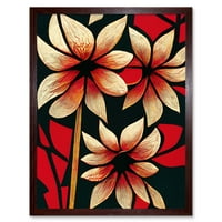 Задебелени Црвени И Црни Цвеќиња Цветни Дизајн Уметност Печатење Врамени Постер Ѕид Декор
