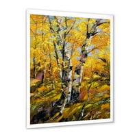 Дизајн на „Брези во жолта есенска дрво шума“, врамена уметничка печатење