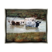 Tupleple Longhorn добиток за капење рурални езерце животни и инсекти сликање сив пловиј врамен уметнички печатен wallид