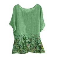 Женски Блузи Блуза Цветни Кратки Ракави Обични Дами Летни Туника Врвови Круг Деколте Мода Зелена