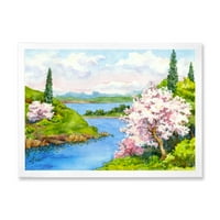 Светло сино небо над пролетниот пејзаж врамен сликарство платно уметничко печатење