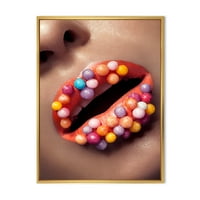 DesignArt „Затвори на креативно шминка на женски усни со модерно врамен платно на платното во wallидна уметност
