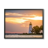 Наутички светилник зајдисонце хоризонт крајбрежна фотографија црна врамена уметничка печатена wallидна уметност