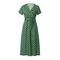 Фустани За Жени Мода V Вратот Краток Ракав Лето Зелена Полка Точка Печатење Фустан Сарафан