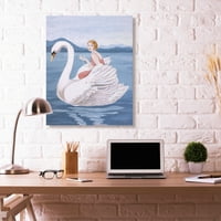 Tuplepe Home Décor Woman and Swan Blue Water Animal Animal Painting Canvas Wallидна уметност од Сали Б