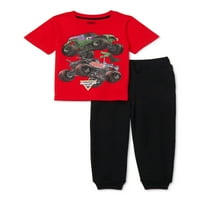 Monster Jam Toddler Boys Moirt & Pantans Pants, панталони со 2 парчиња облеки