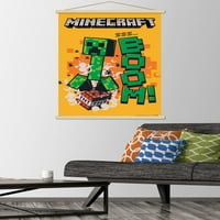 Minecraft-Ползавец Бум Ѕид Постер Со Дрвена Магнетна Рамка, 22.375 34