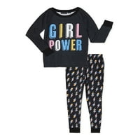Кидтопија Девојки со долг ракав на врвот и џогерски панталони за пижами, 2 парчиња, големини 6х-14