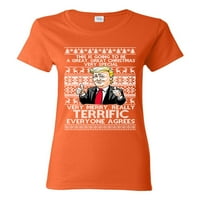 Диви Боби Голема Страшно Среќен Божиќ Смешно Доналд Трамп Политички Жени Графичка Маичка, Портокалова, Голема