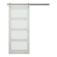 36 Современа лизгачка врата со замрзнати стаклени панели, вклучува патека и хардвер во бело
